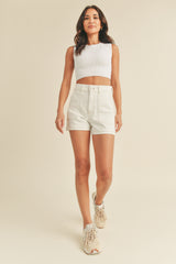 High Rise Utility Cargo Shorts Off White