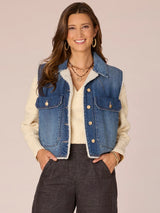 Oversized Sherpa Lined Denim Vest Blue