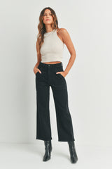 High Rise Cargo Pocket Wide Leg Jeans Black