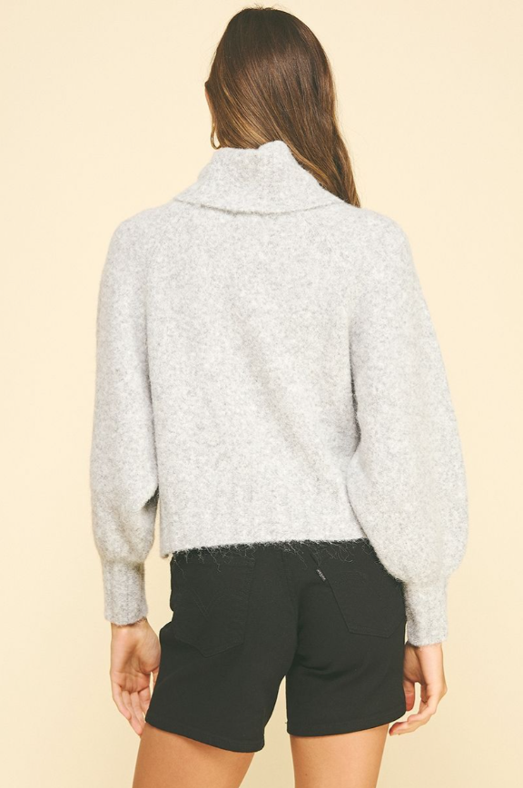 Fuzzy Balloon Sleeve Turtle Neck Sweater Heather Grey