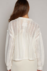 Striped Lace Crochet Front Pocket Shacket Cream
