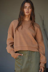 Leda Pullover Side Slit Sweater Camel