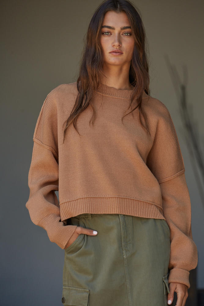 Leda Pullover Side Slit Sweater Camel