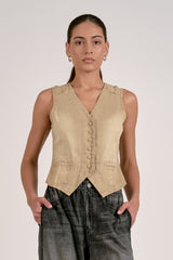 Covered Button Vest Top Khaki