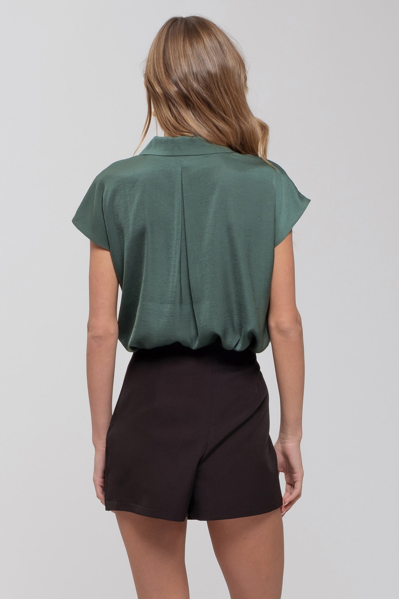 Sleeveless Drop Shoulder Button Down Top Hunter Green