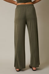 Drawstring Elastic Waist Wide Leg Pants Olive