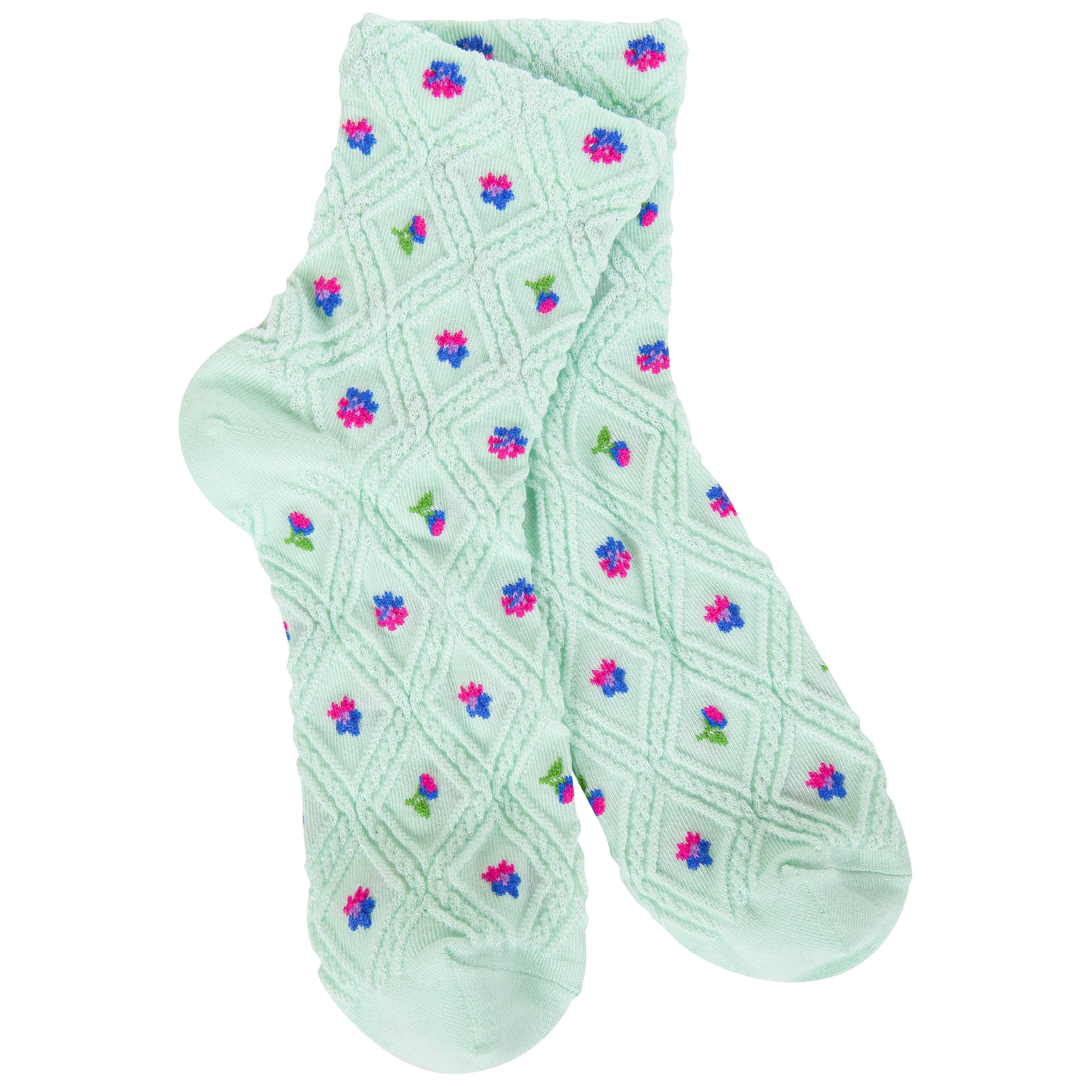 Weekend Lattice Quarter Rosebud Socks Green + Blue
