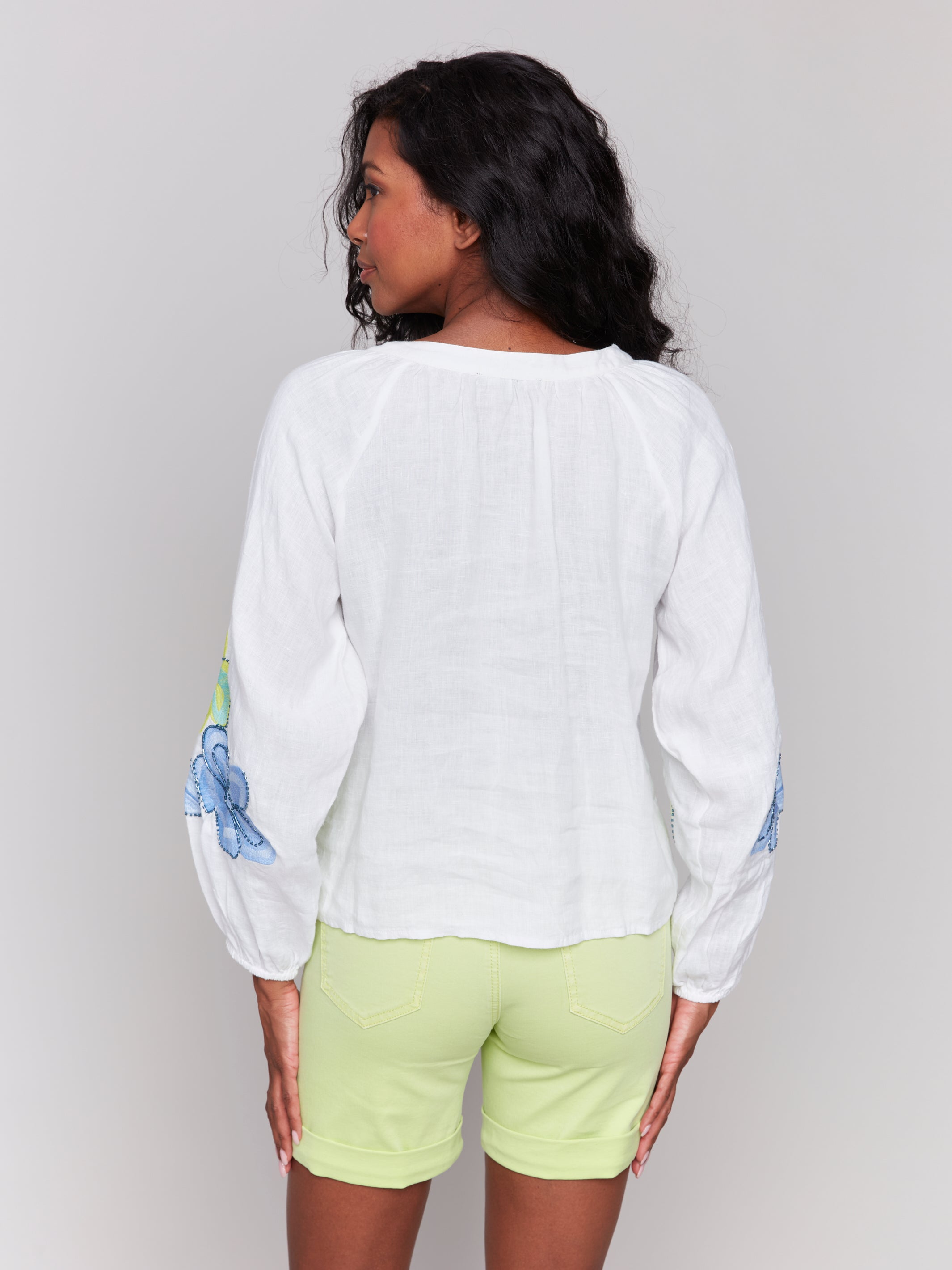 Lace Detail Raglan Sleeve Button Down Blouse Anise
