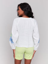 Lace Detail Raglan Sleeve Button Down Blouse Anise