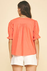 Tucked Detail Button Down Blouse Top Sun Orange