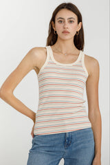 Ribbed Multi Stripe Tank Red Multi