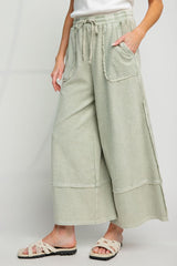 Mineral Wash Terry Knit Palazzo Pants Faded Olive