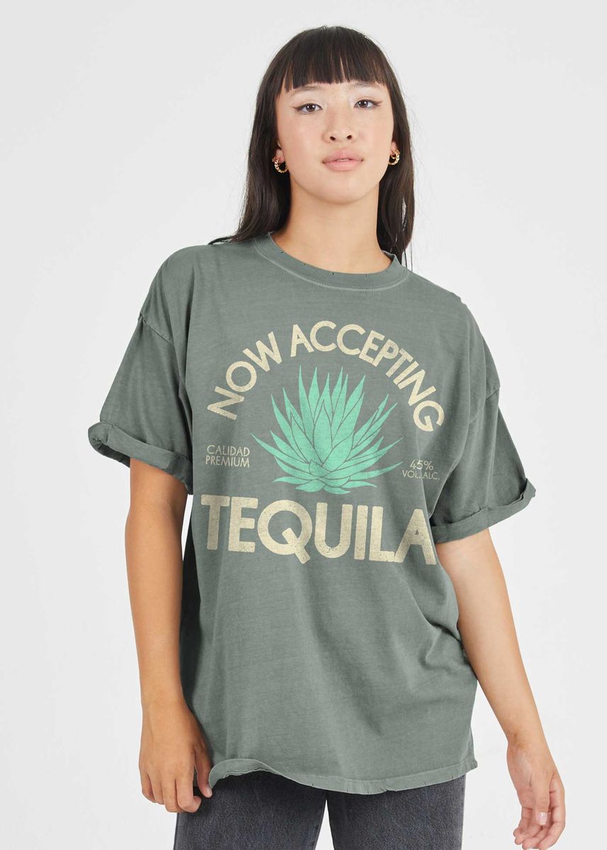 Now Accepting Tequila Boyfriend Tee Army Green