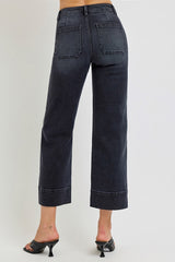 High Rise Crop Wide Jeans Washed Black