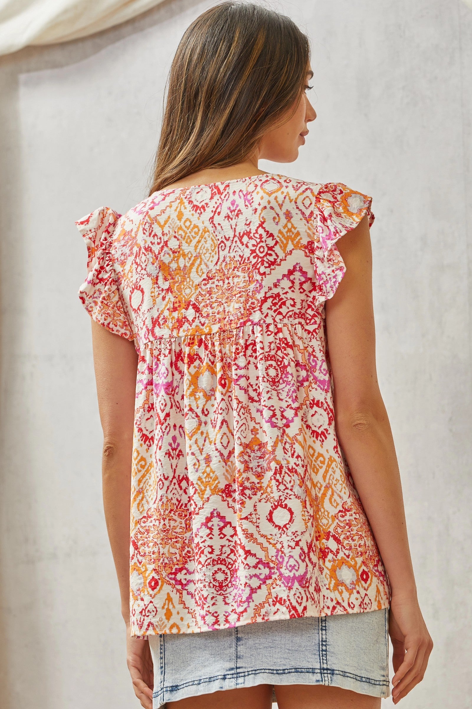 Flutter Aztec Print Mini Floral Babydoll Top Multi
