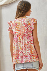 Flutter Aztec Print Mini Floral Babydoll Top Multi
