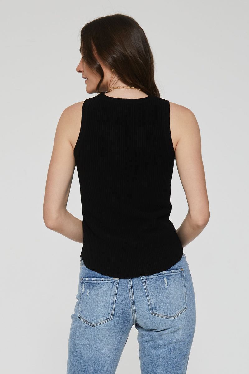 Cora High Neck Ribbed Tank Black Metallic