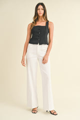 Patch Pocket Wide Leg Flare Jeans White