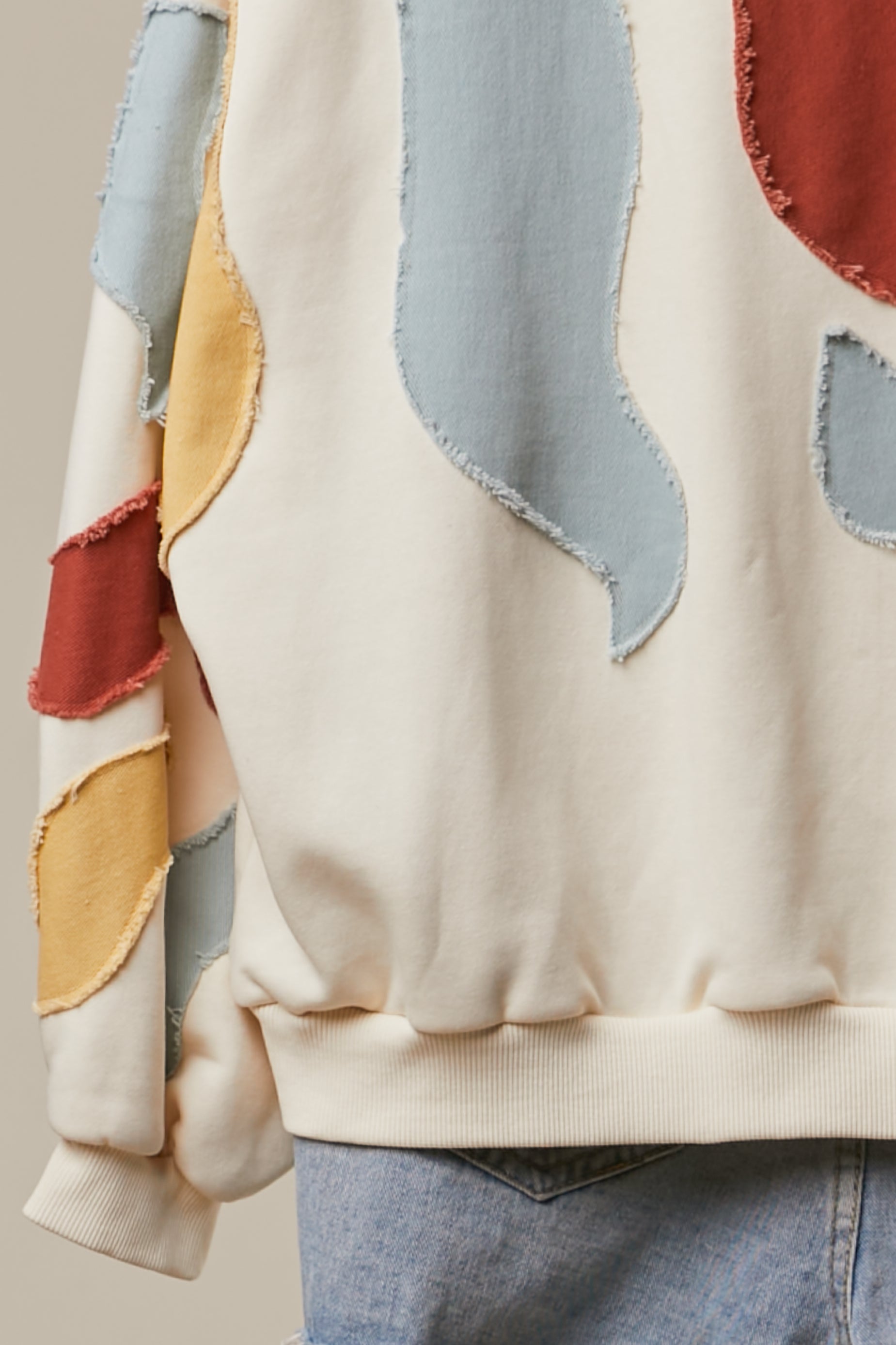 Abstract Patch Hoodie Sweatshirt Cream