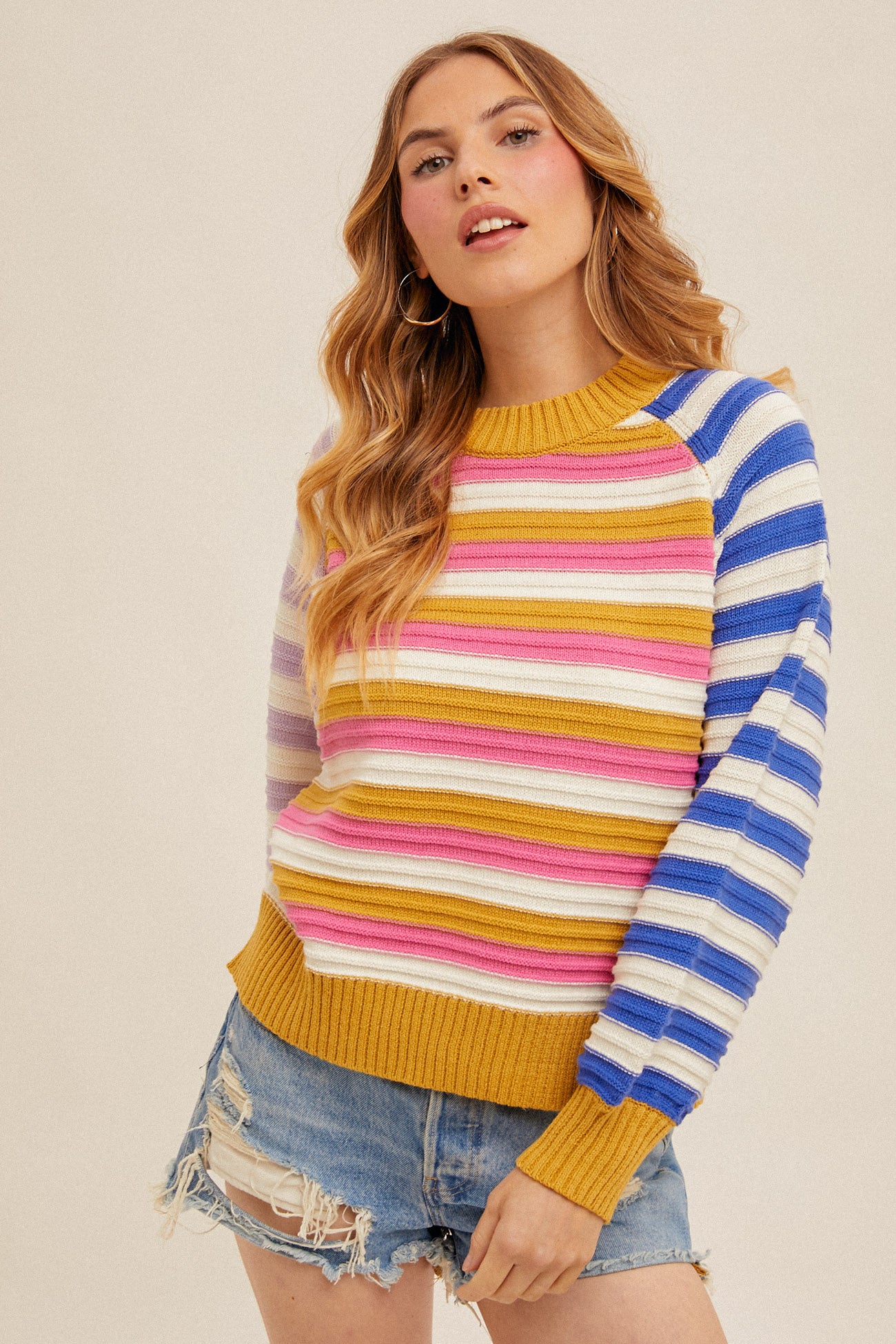 Striped Color Block Raglan Sleeve Sweater Multi