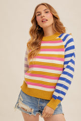 Striped Color Block Raglan Sleeve Sweater Multi