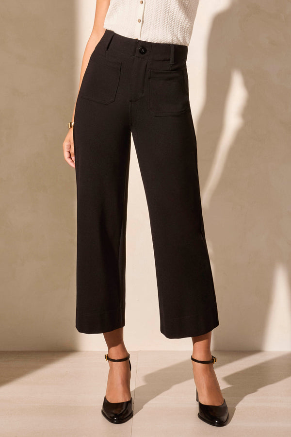 High Rise Fly Front Capri Black