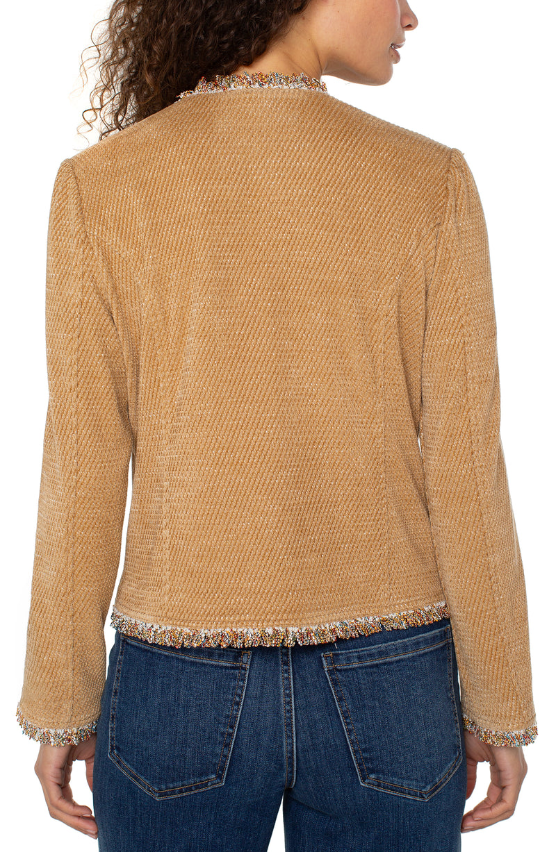 Frayed Edge Collarless Jacket Honey