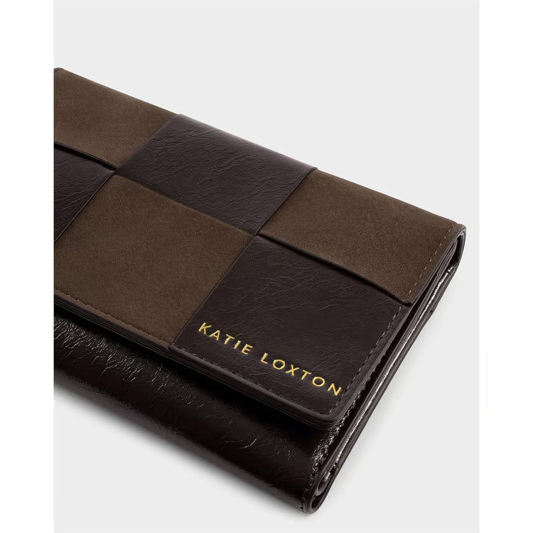 Taya Suedette Woven Wallet Bitter Chocolate Patent Crackle