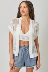 Embroidered Lace Hand Knit Short Sleeve Popover Off White