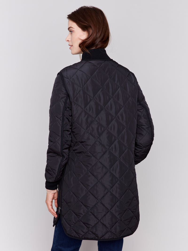 Long Quilted Pleather Jacket Black