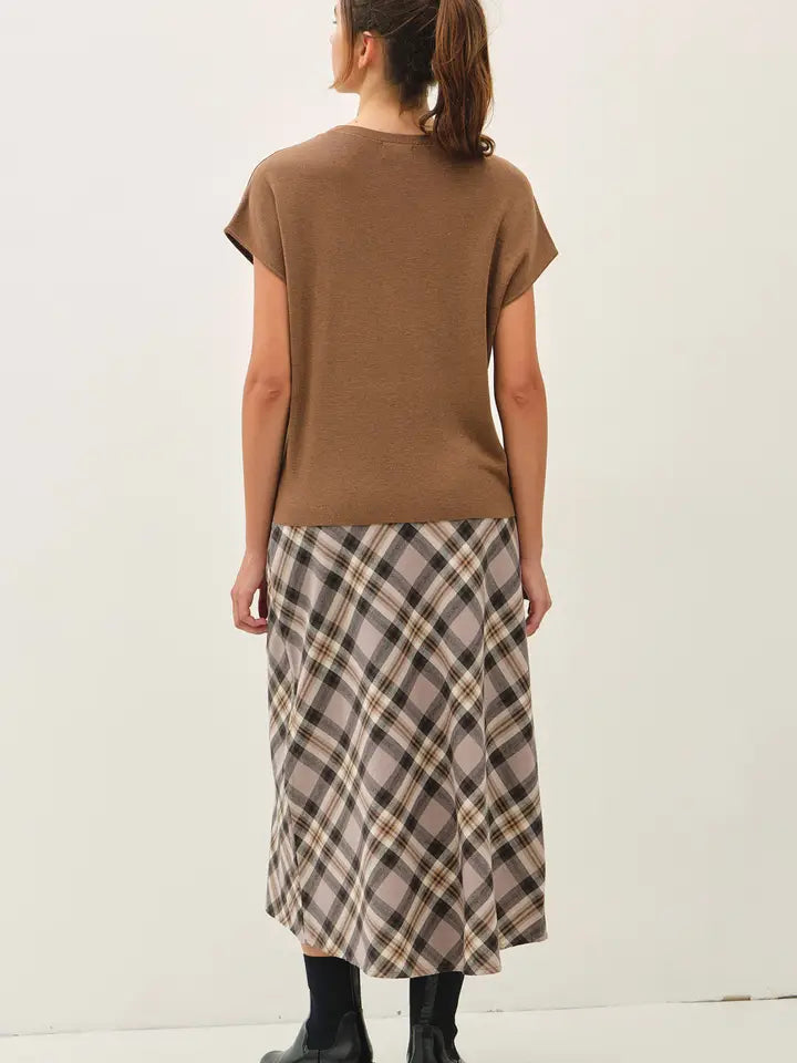 Campbell Plaid Knee Length Skirt Greige