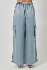 Tencel Wide Leg Cargo Pants Denim Blue