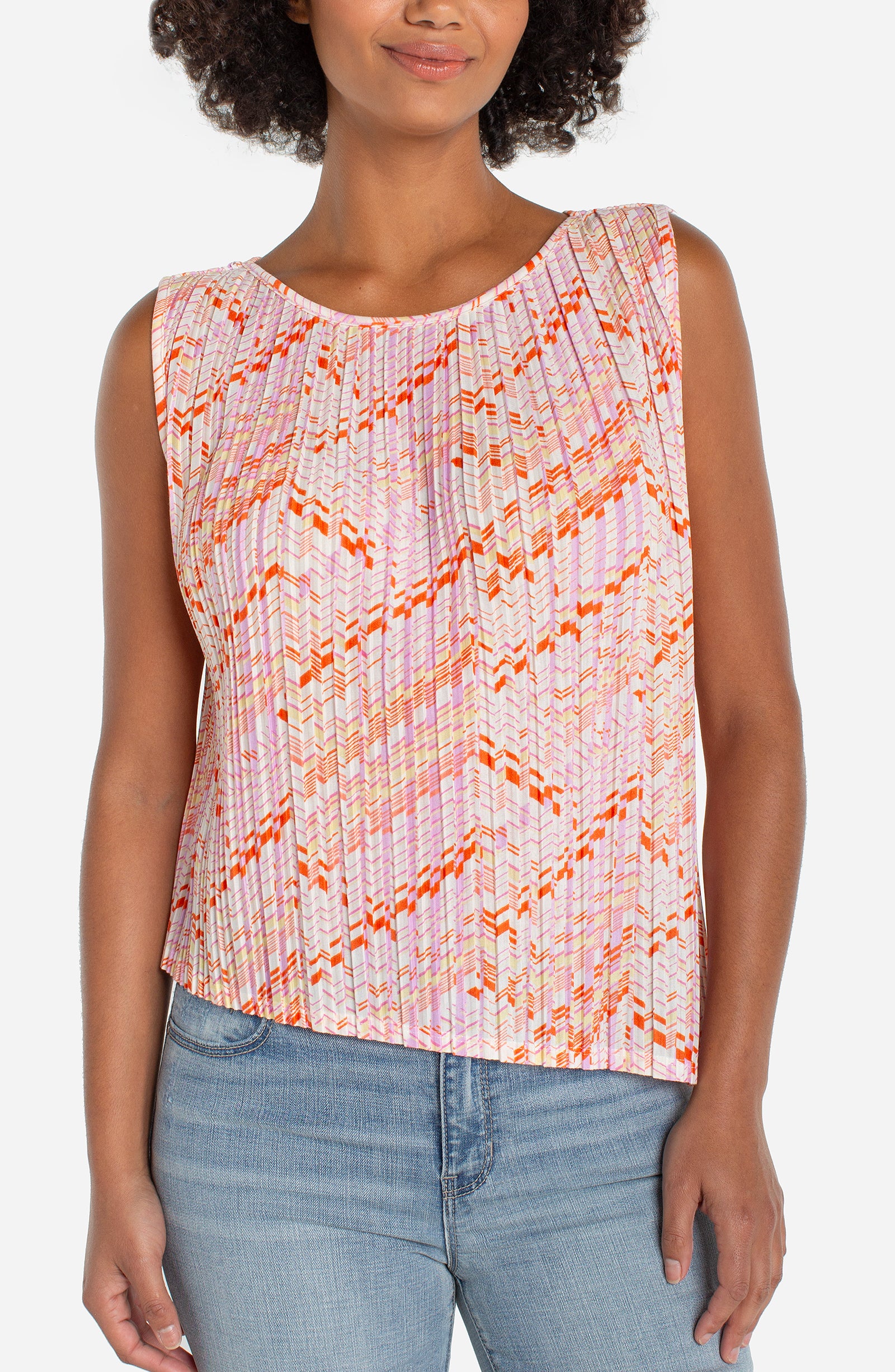 Asymmetric Hem Knit Tank Cream + Pink Multi