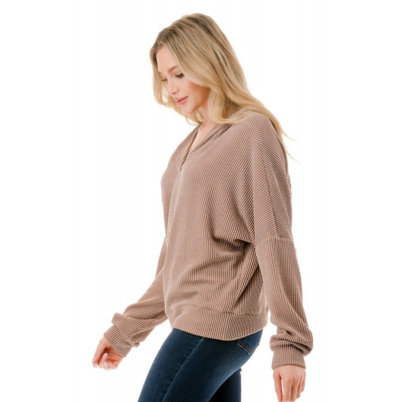 Ribbed Textured Hoodie Taupe