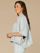 Button Down Collared Welt Pocket Caplet Light Blue