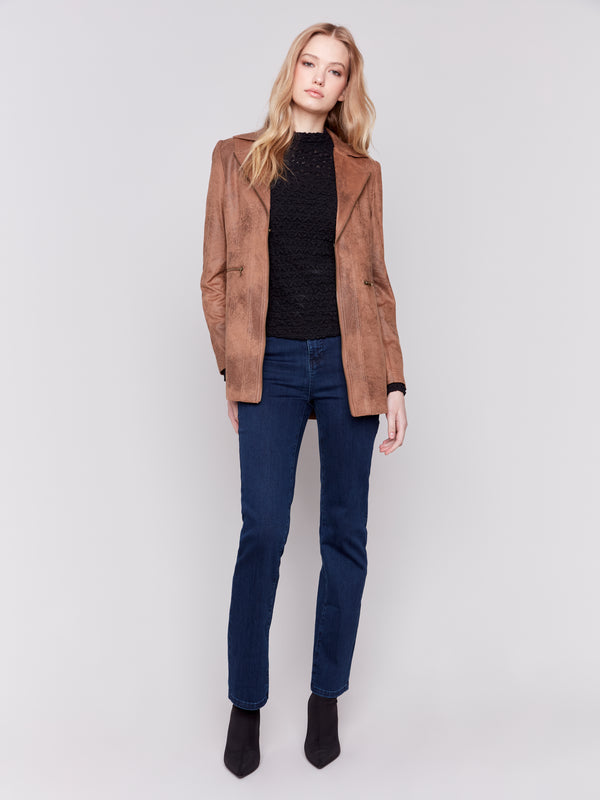 Vintage Texture Sueded Long Jacket Truffle