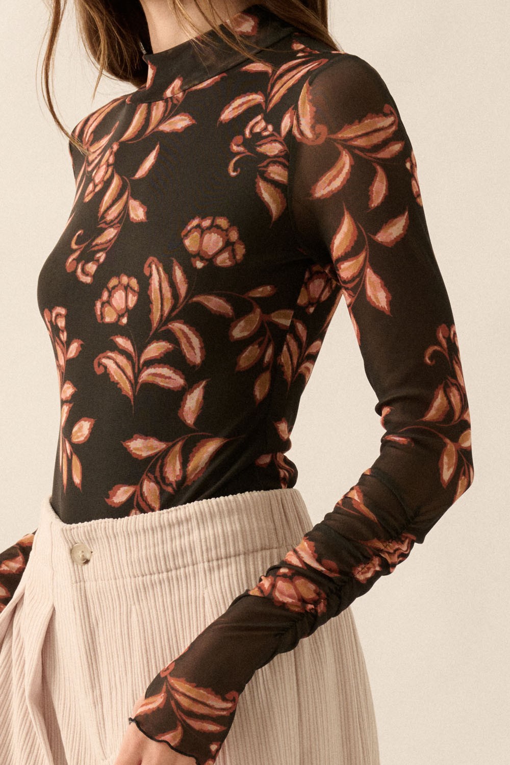 Floral Mesh Knit Bodysuit Black