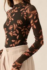 Floral Mesh Knit Bodysuit Black