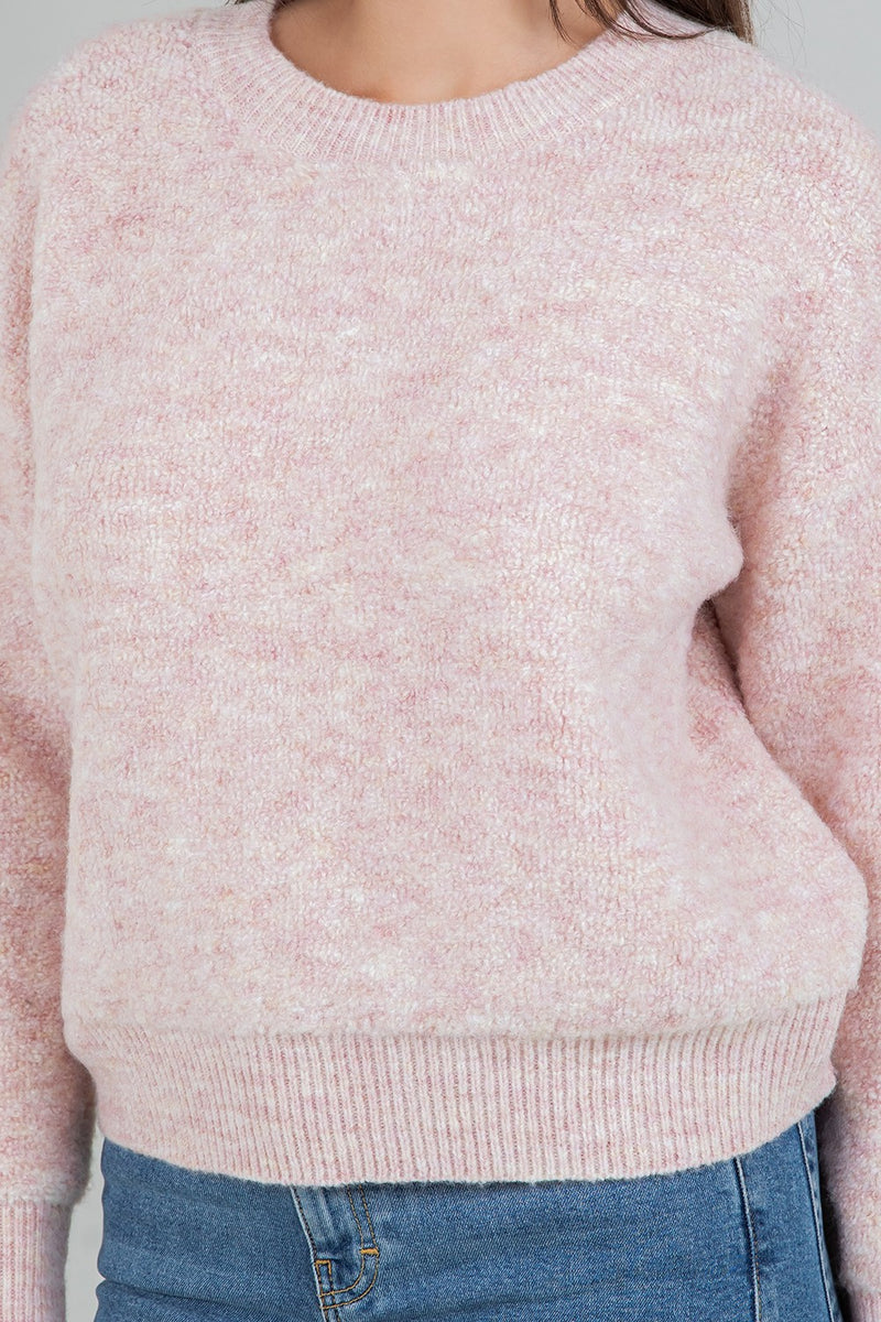 Fuzzy Texture Crew Sweater Pink