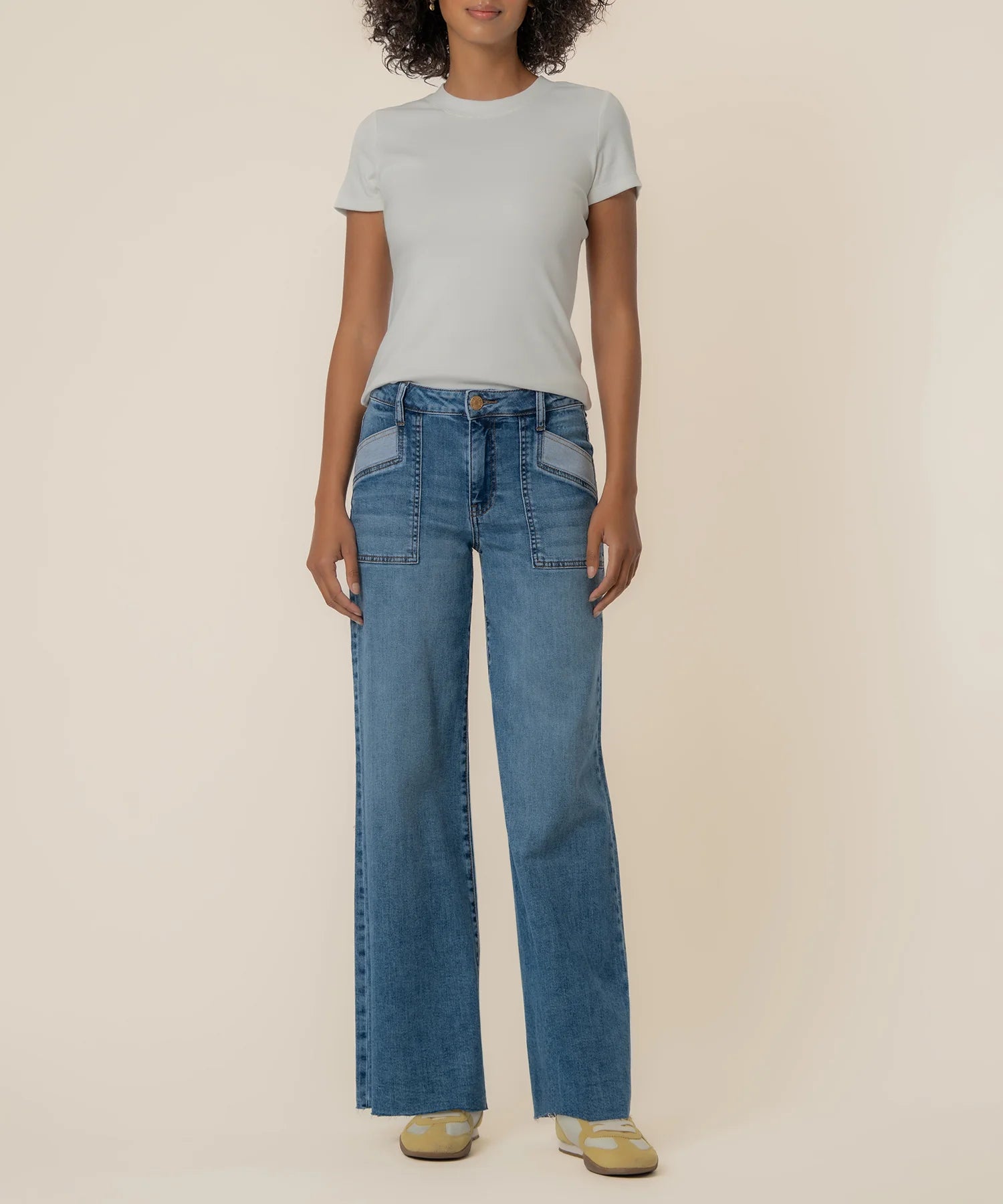 Maya Porkchop Pocket Wide Leg Raw Hem Jeans Success