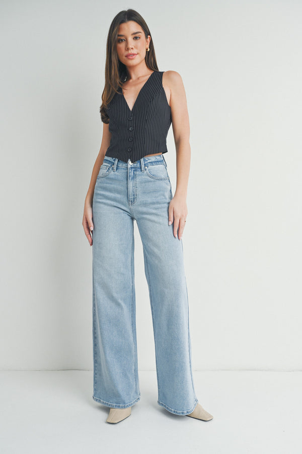 High Rise Palazzo Wide Leg Jeans Light Denim