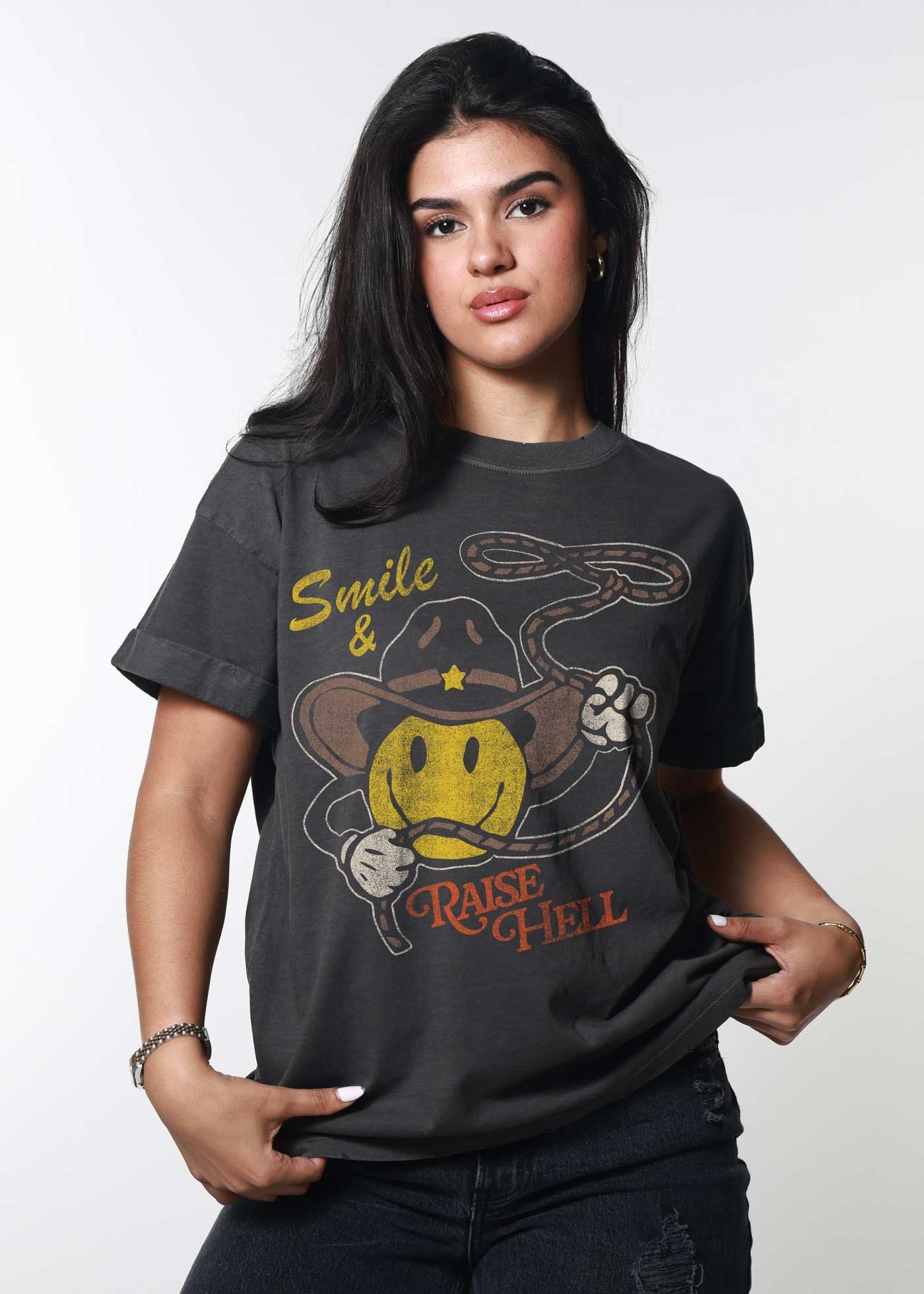 Smile & Raise Hell Boyfriend Tee Vintage Black