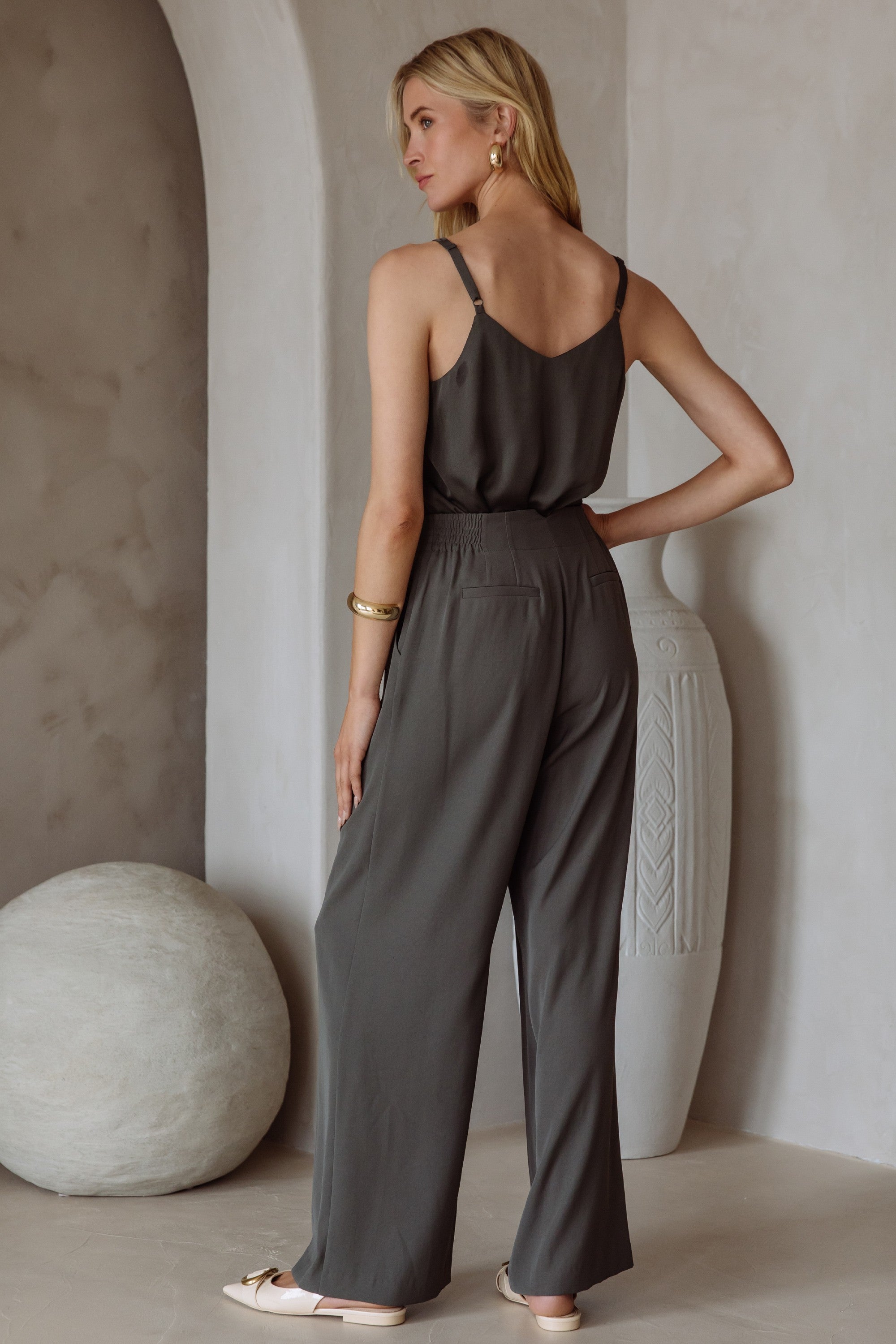 Recycled Wide Leg Pants Dark Olive