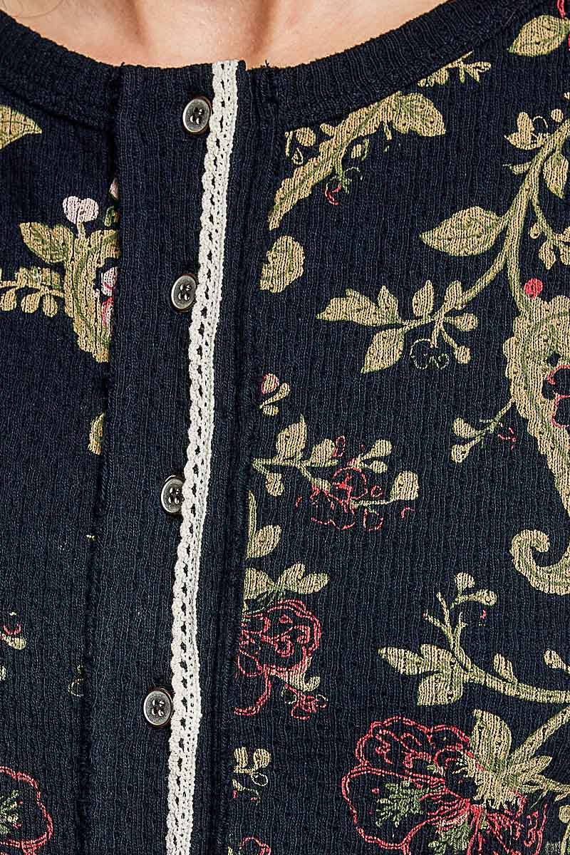 Botanical Cottage Button Detail Top Black