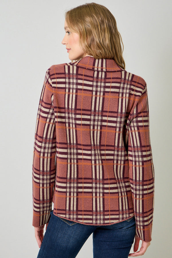 Check Patterened Sweater Jacket Berry Mix