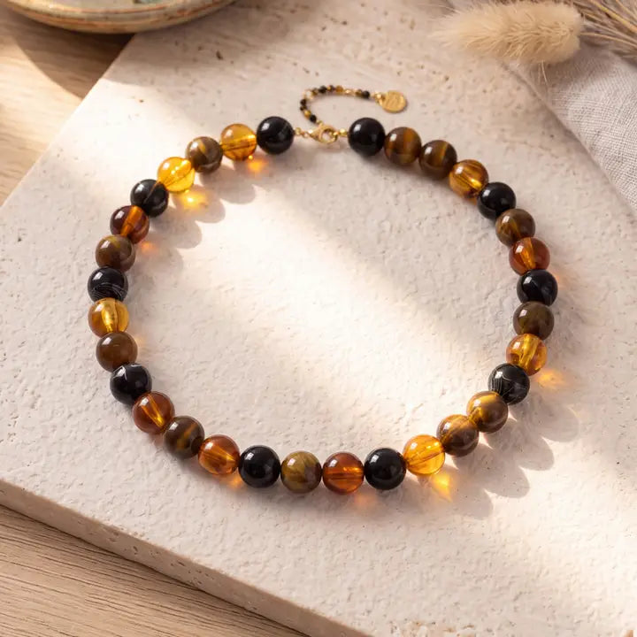 Chunky Beaded Necklace Brown