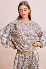 Leopard French Terry Lace Contrast Sweatshirt Top Leopard