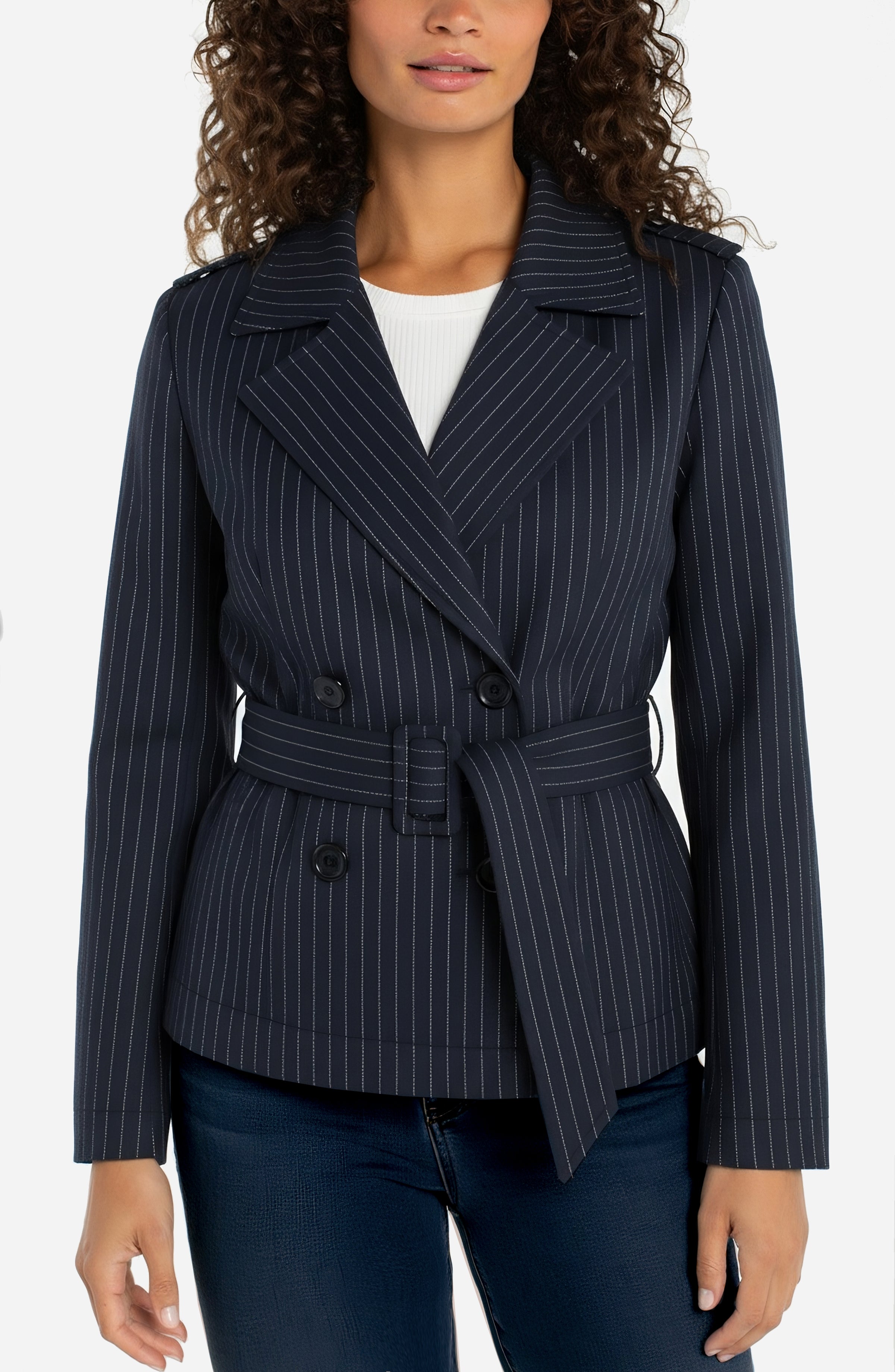 Cropped Trench Jacket Deep Midnight Stripe