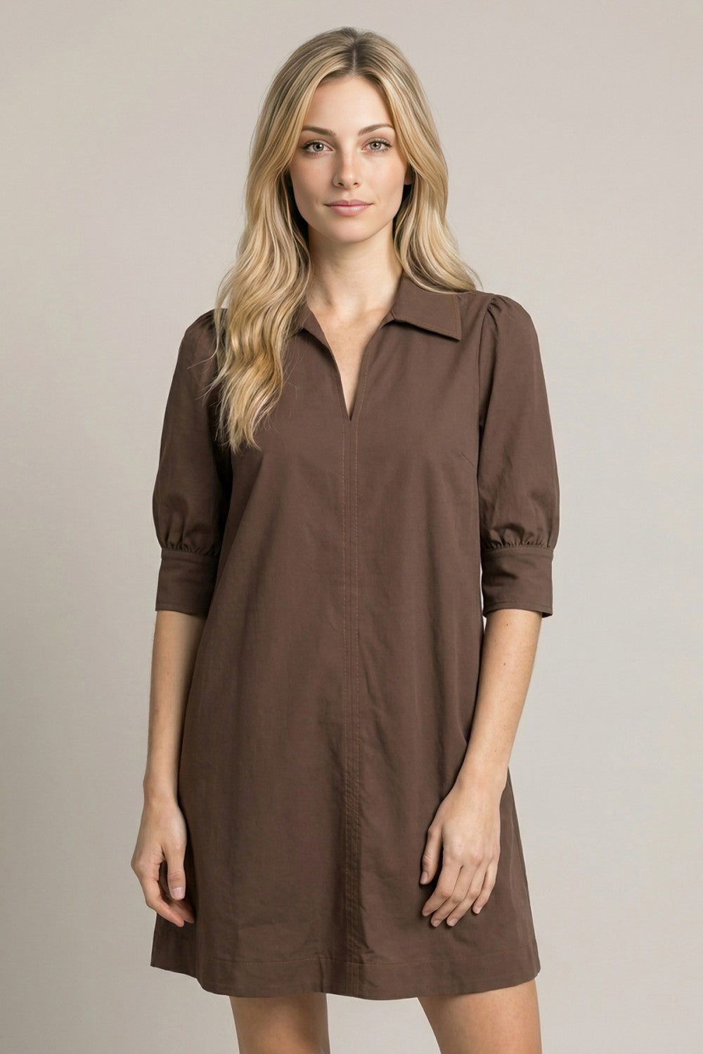 Twill Puff Sleeve Mini Swing Dress Chocolate – Broadway in Stanley