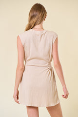 Muscle Sleeve Textured Waist Detail Dress Oat